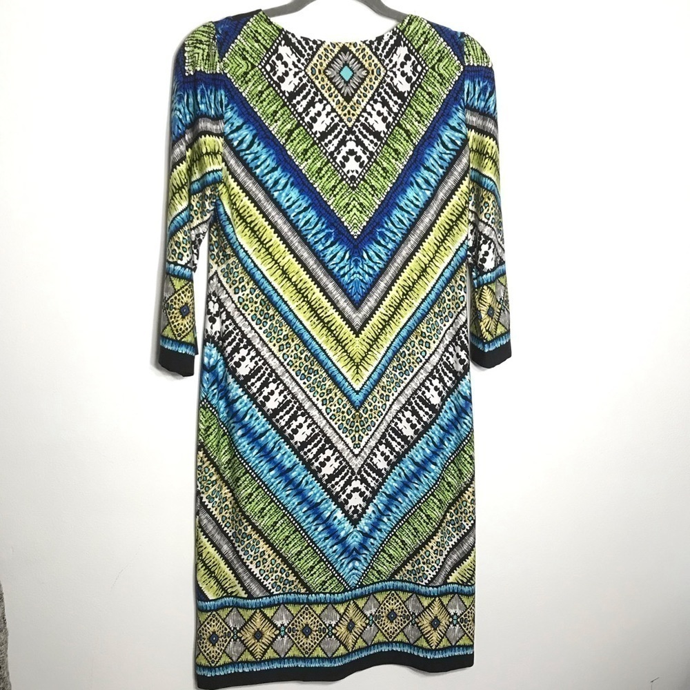 CHICOS 0 Small/ 4 Vibrant Multicolor Neon Green Lightweight Slinky Shift Dress - Picture 4 of 8